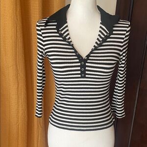 Stripe Henley 3/4 sleeve polo style